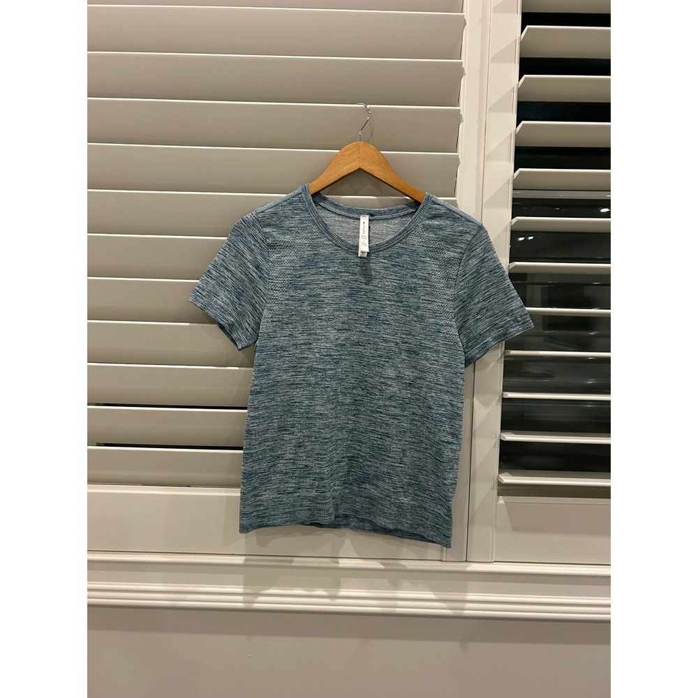 Athleta Heathered Teal Blue Short Sleeve Athletic Top Women S - Picture 2 of 3